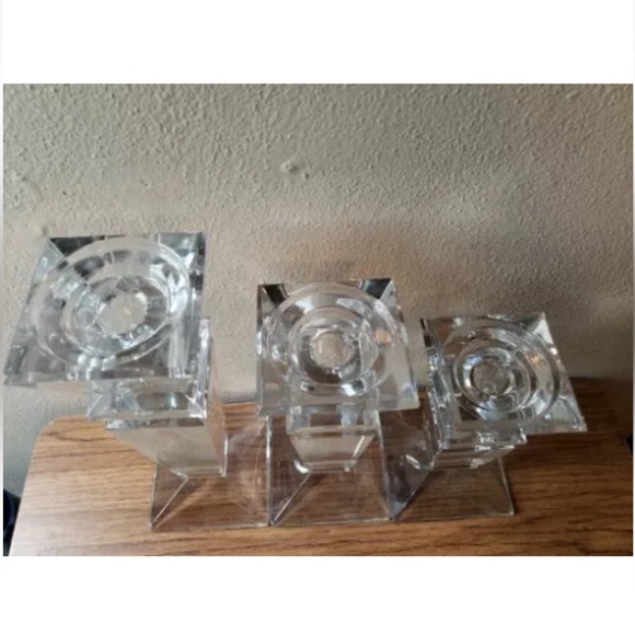 Crystal candlesticks set of 3. 12” 10” 8”. Fits pillar and tapers. Never used. - Picture 2 of 3